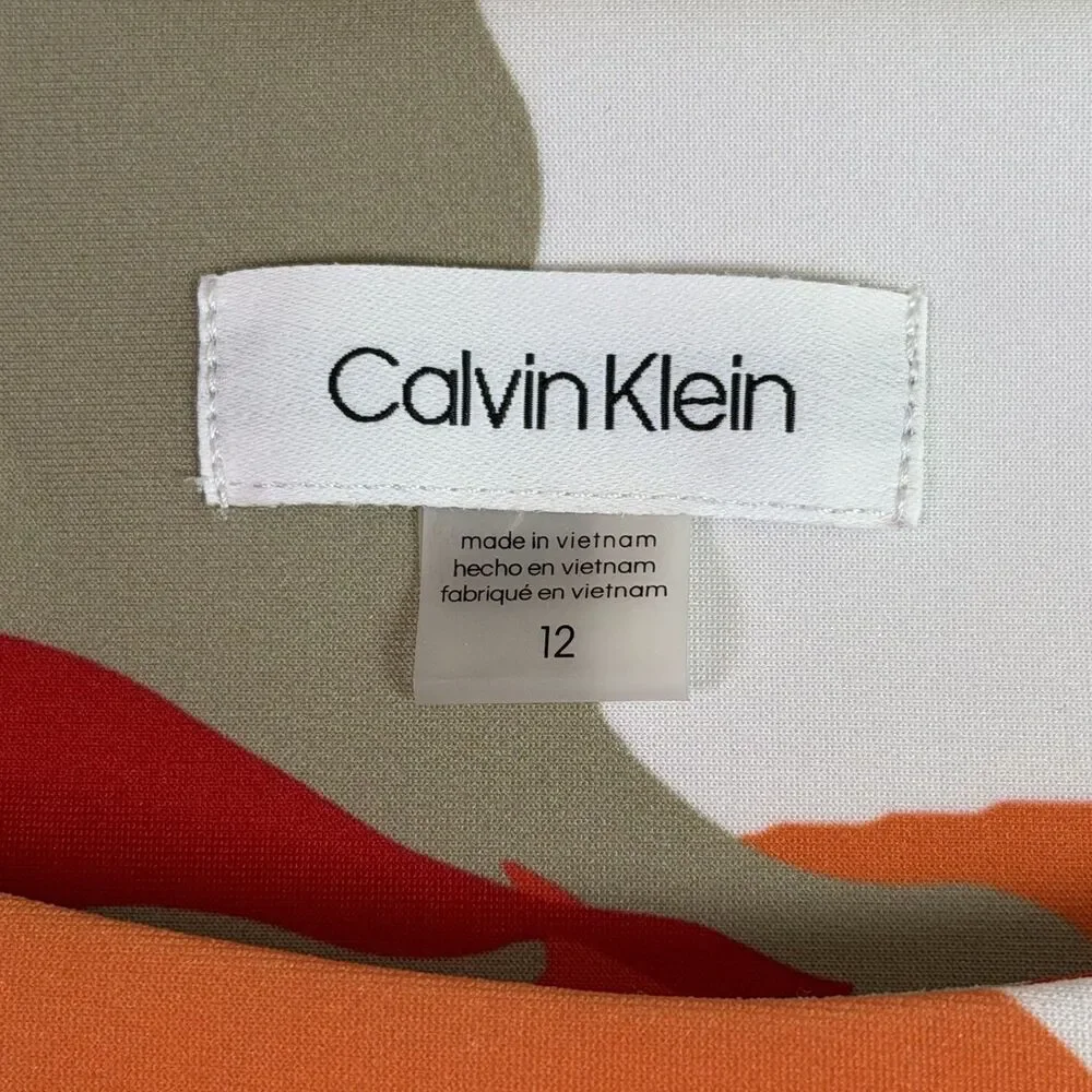 Calvin Klein Floral Sheath Midi Dress Women's 12 Pink Orange Bold Career Office - Picture 10 of 16